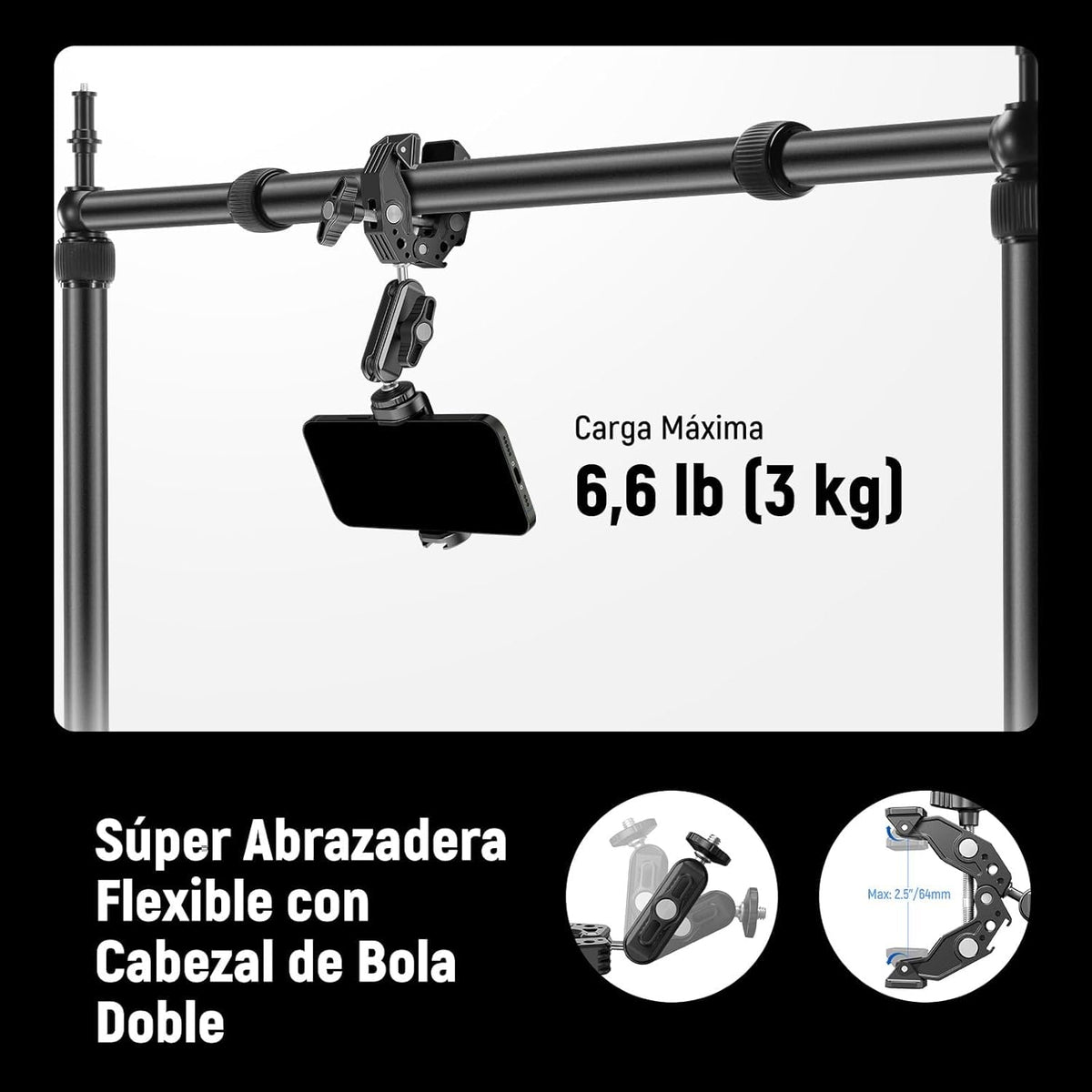 NEEWER Overhead Camera Mount Rig Con Súper Clamp Doble Cabezal/Soporte Móvil/C Clamp Escritorio Soporte Cámara Cenital Para Fotografía Video, NK003