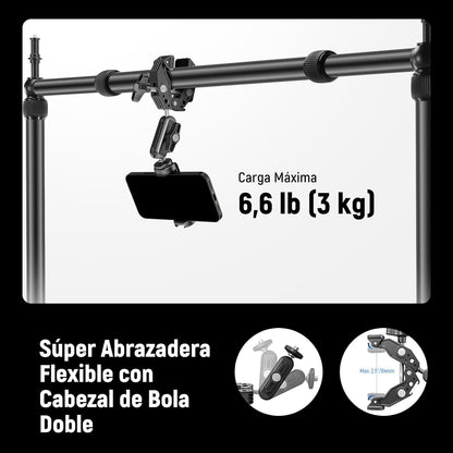 NEEWER Overhead Camera Mount Rig Con Súper Clamp Doble Cabezal/Soporte Móvil/C Clamp Escritorio Soporte Cámara Cenital Para Fotografía Video, NK003