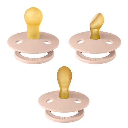 BIBS Chupones Try-it Colour, Pack de 3, Tetina de látex natural de formas variadas, Talle 1, Color Blush, 0 a 6 meses, Hecho en Dinamarca