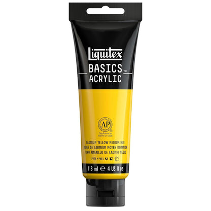 Liquitex Basics Pintura Acrílica, Tubo de 4 oz - Amarillo (Cadmium Yellow Medium 161) - Tubo de 4 oz