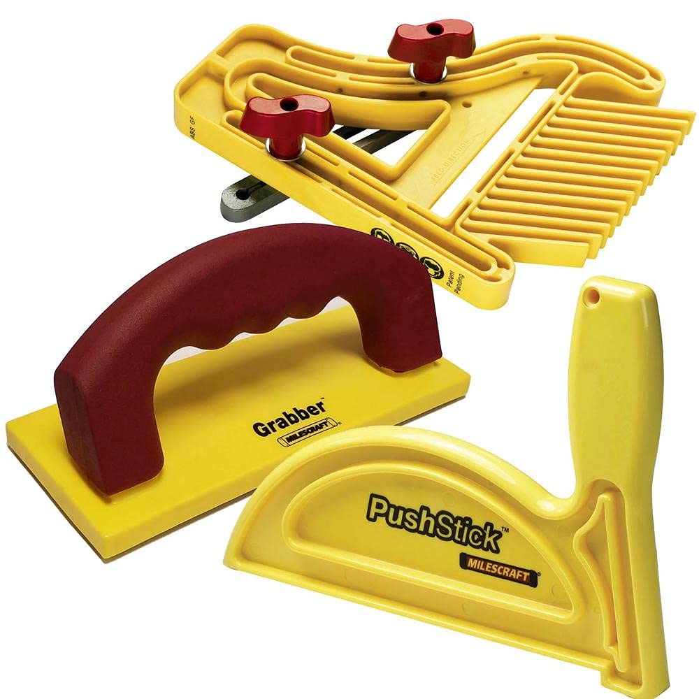 Milescraft 7334 Paquete de seguridad – Incluye tabla de plumas, palo de empuje y bloque de empuje GRATIS Ideal para usar en mesas de enrutador, sierra de mesa, juntas e incluso sierras de cinta,