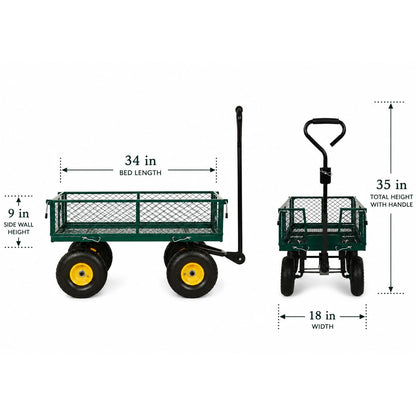 Backyard Expressions - Carrito de jardín Resistente de 400 Libras con Lados de Malla extraíbles, Cama de Acero recubierta de Polvo, neumáticos neumáticos, asa de tracción para Patio