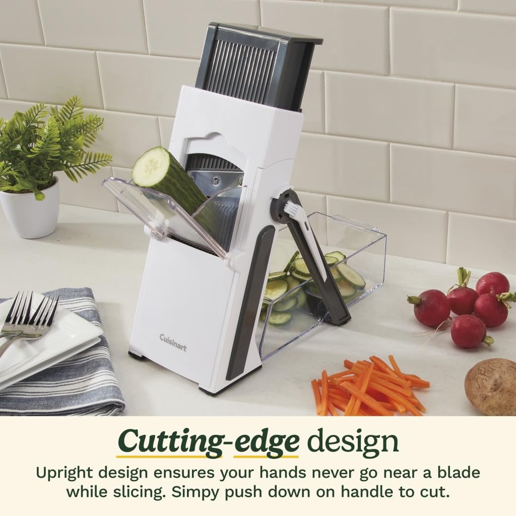 Cuisinart Mandolina Vertical Precision Slice Ajustable | Mandolina compacta y plegable, Tubo de alimentación extra ancho se adapta fácilmente a los cortes más grandes de alimentos
