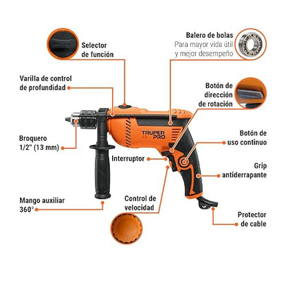 TRUPER ROTO-1/2A8, Rotomartillo/destornillador 1/2", 750W