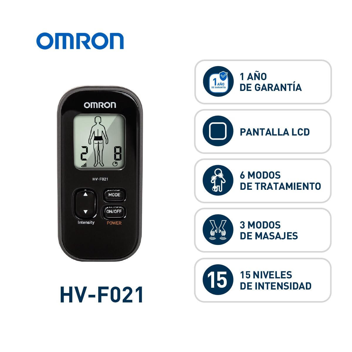 OMRON Masajeador de electroterapia portátil HV-F021 con 3 modos de masaje y 6 modos de tratamiento