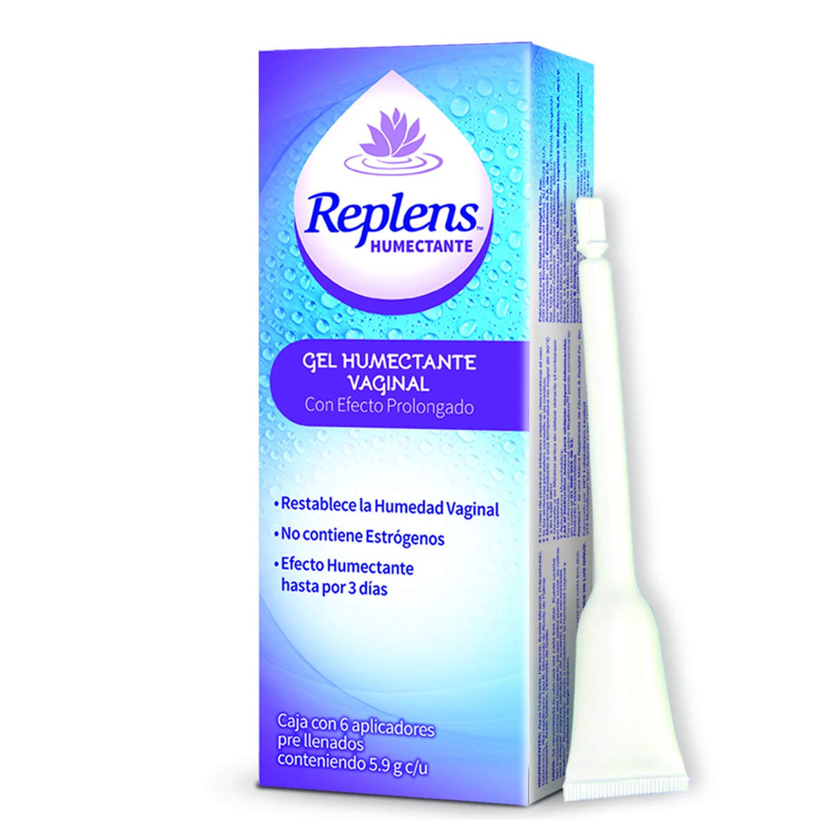 Replens, Humectante Vaginal de Larga Duración, Caja con 6 Aplicadores. Ayuda a Restaurar la Humedad Vaginal Interna hasta por 3 Días. Libre de Hormonas, sin Fragancia. Marca #1 Recomendada por Médicos | Restaura la Humedad Vaginal Interna hasta por 3 Días