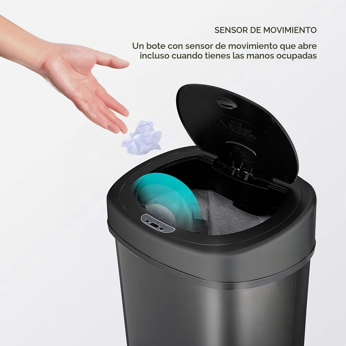 Ninestars DZT-50-9BK Stainless Steel Motion Sensor Gallon Trash Can, 3.2 Ltrs/50 Gallons, Black