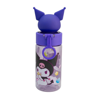 Funkids - Botella de plastico para agua con figura 3D para niña de Kuromi de 500ML, botella escolar con popote.