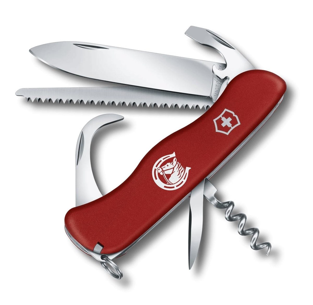 Victorinox Equestrian, Color Rojo, 111 mm, 12 Usos | Navaja grande con limpiador de cascos, sierra para madera y hoja de bloqueo para equitación y exterior, 111 mm