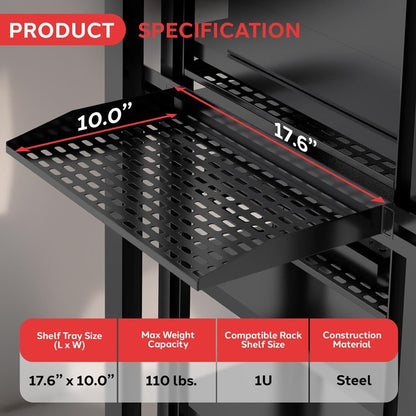 Pyle 2 Estantes para Servidor de 1U, Bandeja Universal de Montaje en Rack de 19 Pulgadas, Buena circulación de Aire, Montaje en voladizo, Estante para Montaje en Pared, Montaje en Caja de Servidor