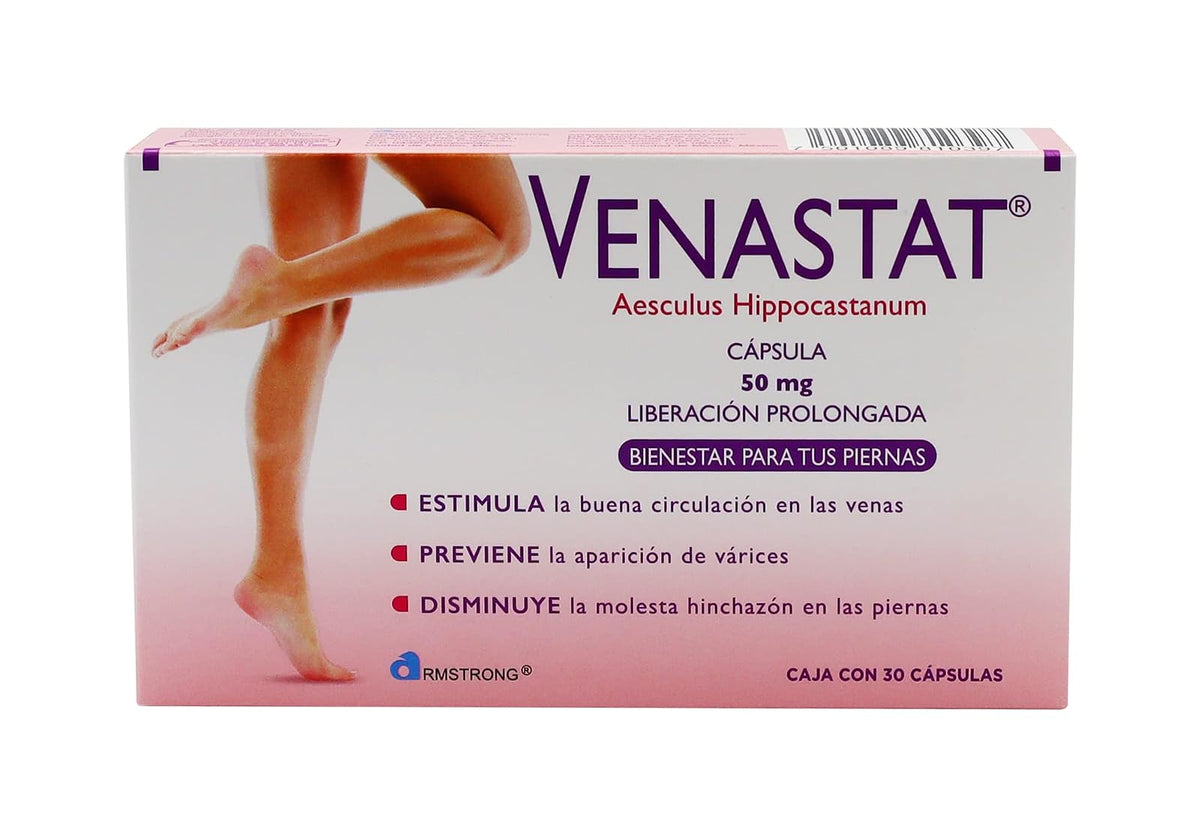 Venastat Cápsulas, Coadyuvante para Síntomas de Insuficiencia Venosa - 30 Piezas - Rosa
