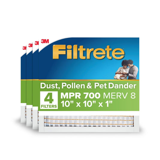 Filtrete Filtro de aire para horno de CA de 10 x 10 x 1 pulgadas, MERV 8, MPR 700, resistente al polen, fácil de fluir de aire, filtro de limpieza electrostática de aire plisado de 3 meses, paquete de