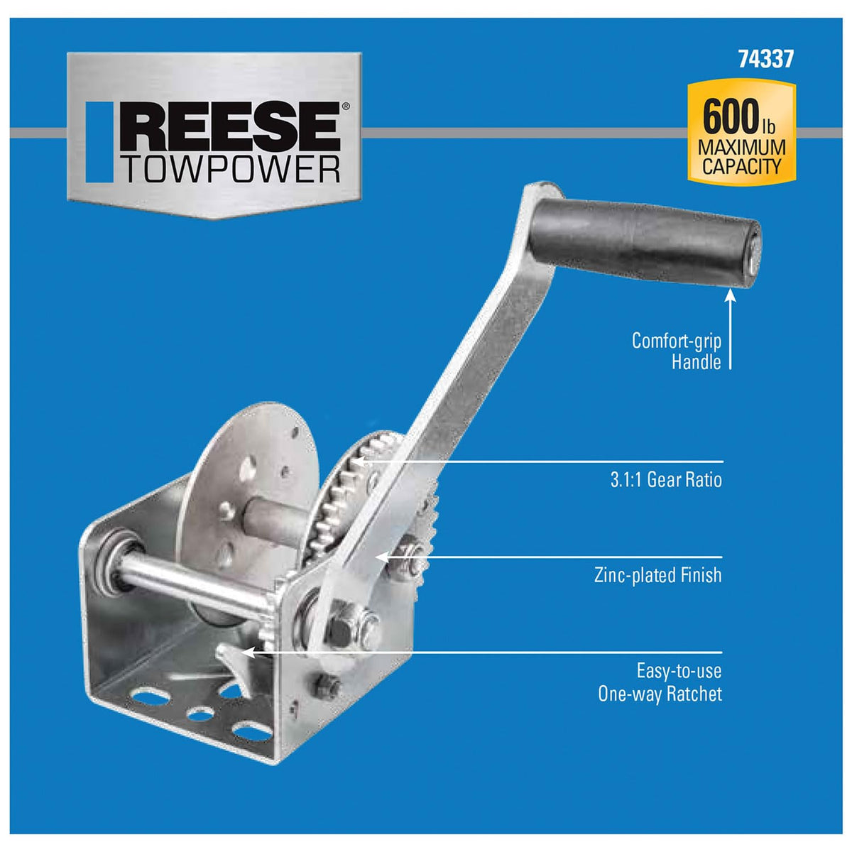 Reese Towpower 74337 - Cabrestante de Capacidad de 600 Libras, Color Negro