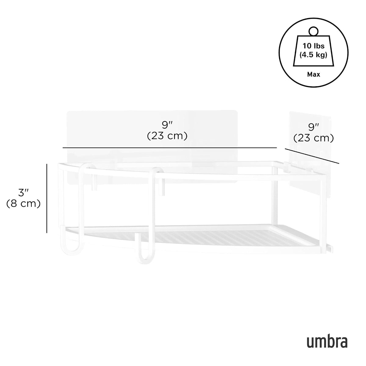 Estante de esquina para ducha Umbra Cubiko, estantes flotantes de metal con tiras adhesivas de montaje, paquete de 2, blanco