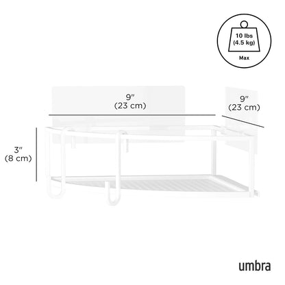 Estante de esquina para ducha Umbra Cubiko, estantes flotantes de metal con tiras adhesivas de montaje, paquete de 2, blanco