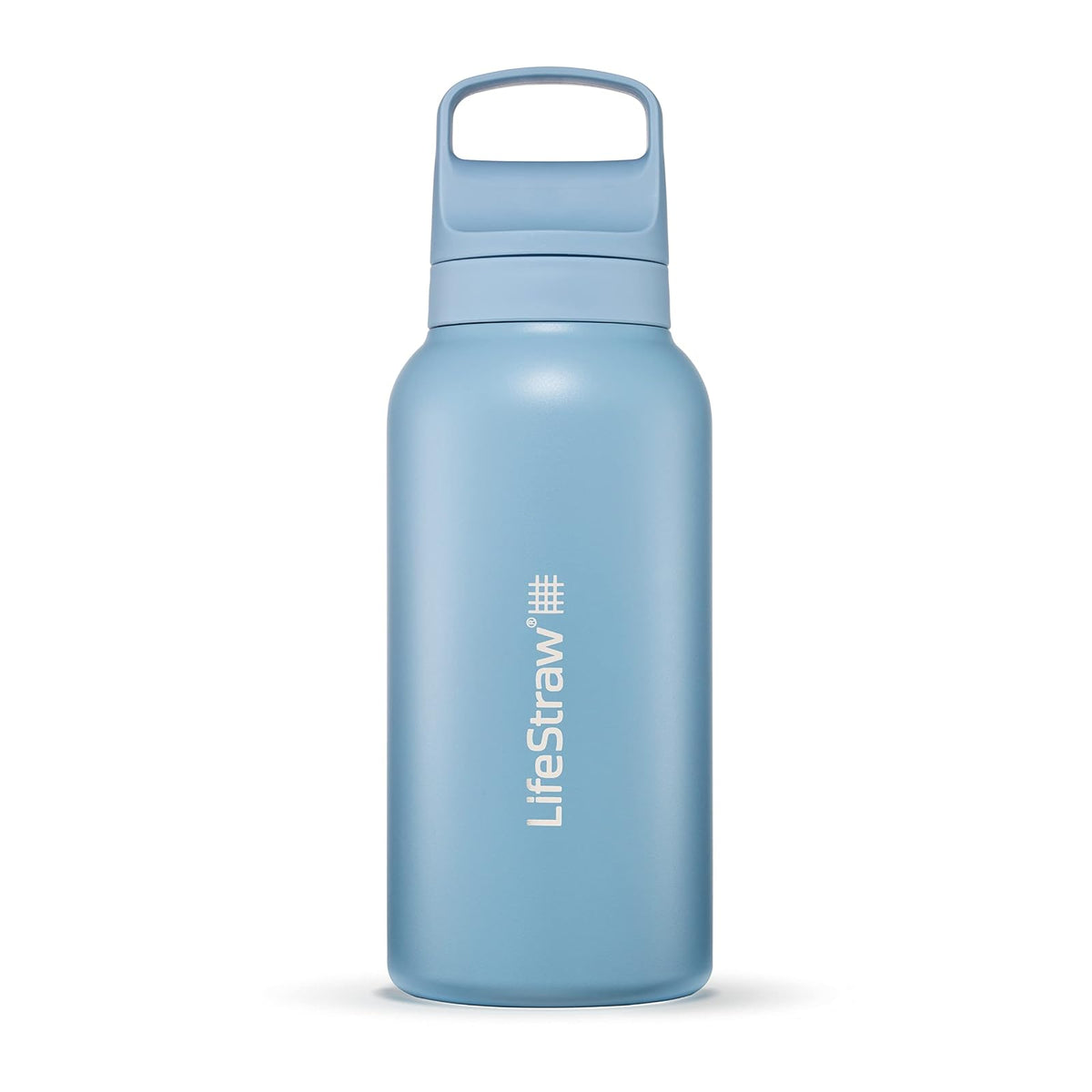 LifeStraw Go Series - Botella de filtro de agua de acero inoxidable aislada para viajes y uso diario, elimina bacterias, parásitos y microplásticos, mejora el sabor, 1 L azul islandés