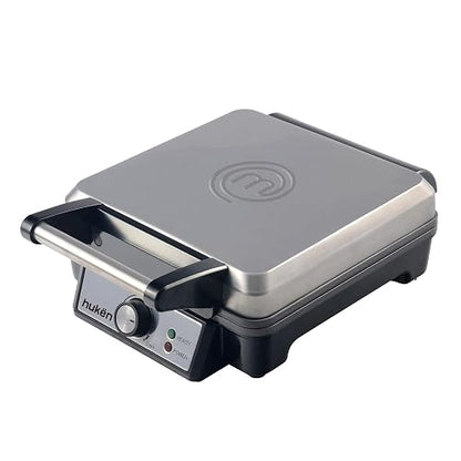Hukën x MasterChef | Wafflera Belga Eléctrica Heat+ Premium 4 Rebanadas | Perilla de Temperatura Ajustable | Diseño de Acero Inoxidable | Luces de Encendido y Listo | Antiadherente de Alto Nivel