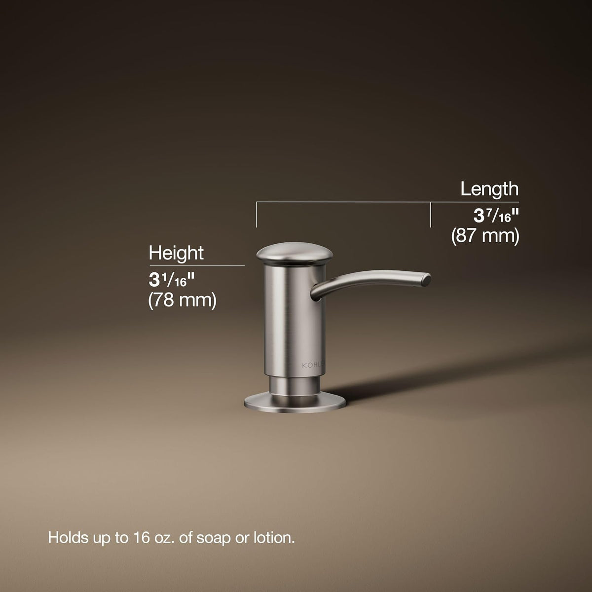 KOHLER 1895-C-VS Dispensador de jabón para Fregadero de Cocina con diseño contemporáneo, almacenar jabón líquido, líquido para lavaplatos o loción de Manos, Vibrante Inoxidable, 16 onzas