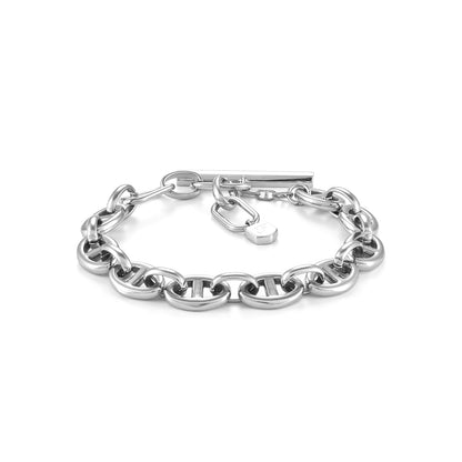 Fossil - Pulsera de cadena de acero inoxidable de plata de ley o tono plateado para mujer - plateado (MU119680)