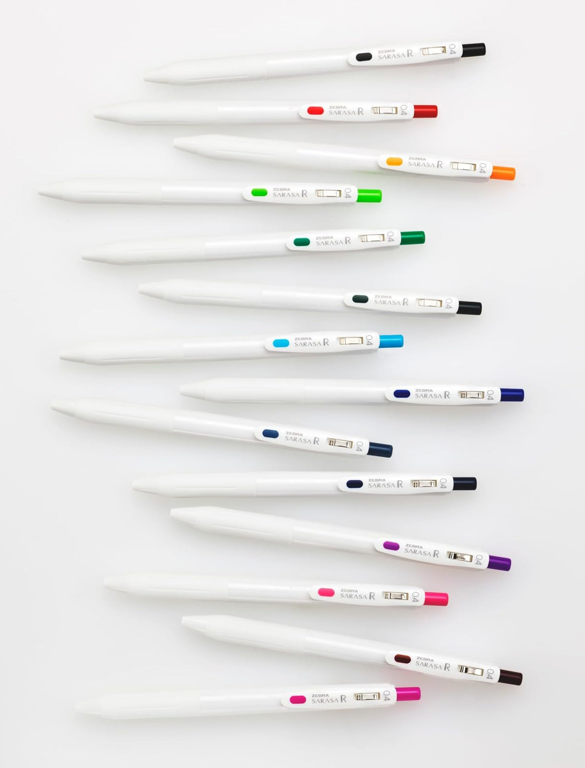 Zebra Pen Sarasa R - Bolígrafo de gel retráctil, punta extrafina de 0,4 mm, suministros escolares y diarios, agarre de goma, clip de carpeta, tinta resistente al agua surtida, paquete de 14 (47714)