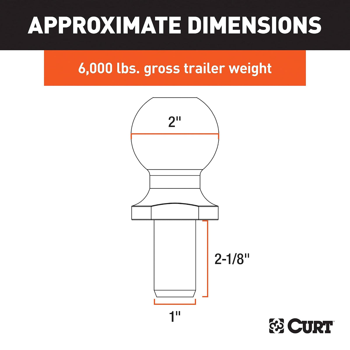 CURT Bola de Enganche de Acero Inoxidable 40053, 6000 LB, 2 in Diámetro