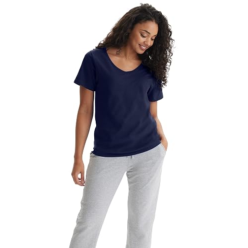 Hanes Playera de Manga Corta con Cuello en V. Camiseta para Mujer