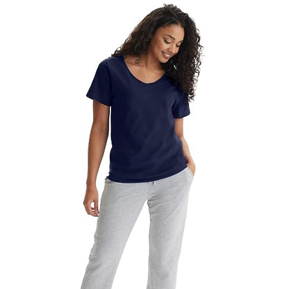 Hanes Playera de Manga Corta con Cuello en V. Camiseta para Mujer