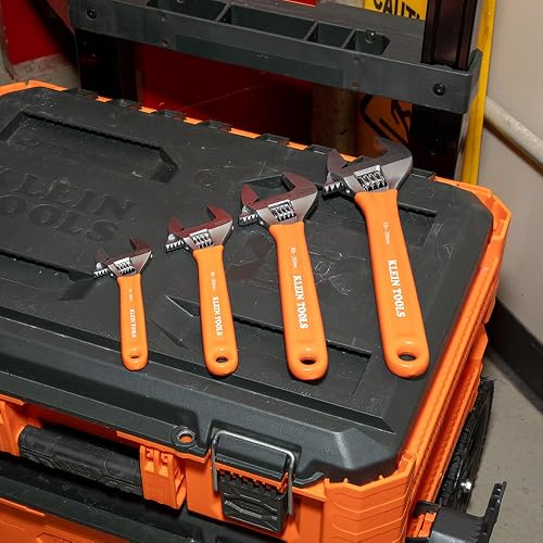 Klein Tools D5074 Juego de llaves ajustables, capacidad adicional, 6 pulgadas, 8 pulgadas, 10 pulgadas, 12 pulgadas, acero de aleación forjada, métrico y SAE, 4 piezas