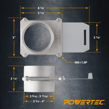 POWERTEC 70326-P2 Blast Gate 4 pulgadas, con sello antiobstrucción y fugas de aire para la recogida de polvo, 2 unidades