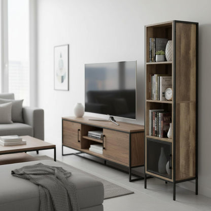 LÖSEN Gabinete de Estilo Industrial con Puerta de Alambre de Púas y 4 Compartimentos de Almacenamiento para Sala Estudio