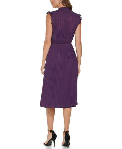 DKNY - Vestido Midi Plisado de Manga Corta para Mujer