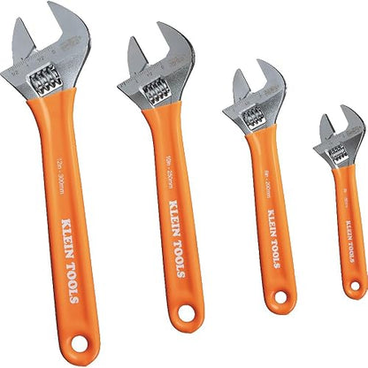 Klein Tools D5074 Juego de llaves ajustables, capacidad adicional, 6 pulgadas, 8 pulgadas, 10 pulgadas, 12 pulgadas, acero de aleación forjada, métrico y SAE, 4 piezas