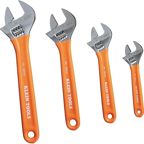 Klein Tools D5074 Juego de llaves ajustables, capacidad adicional, 6 pulgadas, 8 pulgadas, 10 pulgadas, 12 pulgadas, acero de aleación forjada, métrico y SAE, 4 piezas