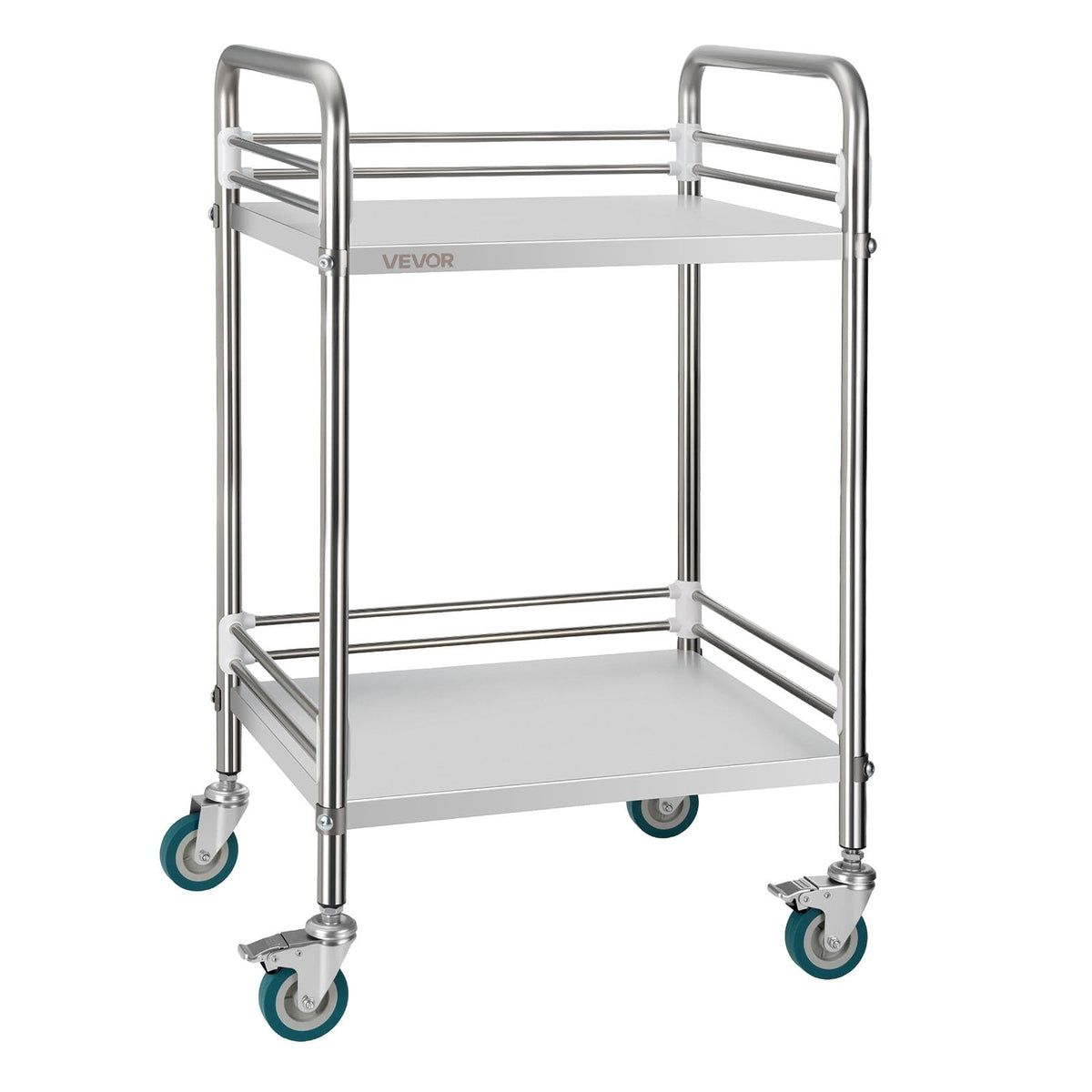 VEVOR Carro de Laboratorio de Acero Inoxidable, 3 Niveles con Ruedas, 100 kg - Plata - 515 x 410 x 870 mm