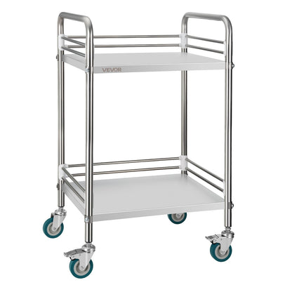 VEVOR Carro de Laboratorio de Acero Inoxidable, 3 Niveles con Ruedas, 100 kg - Plata - 515 x 410 x 870 mm