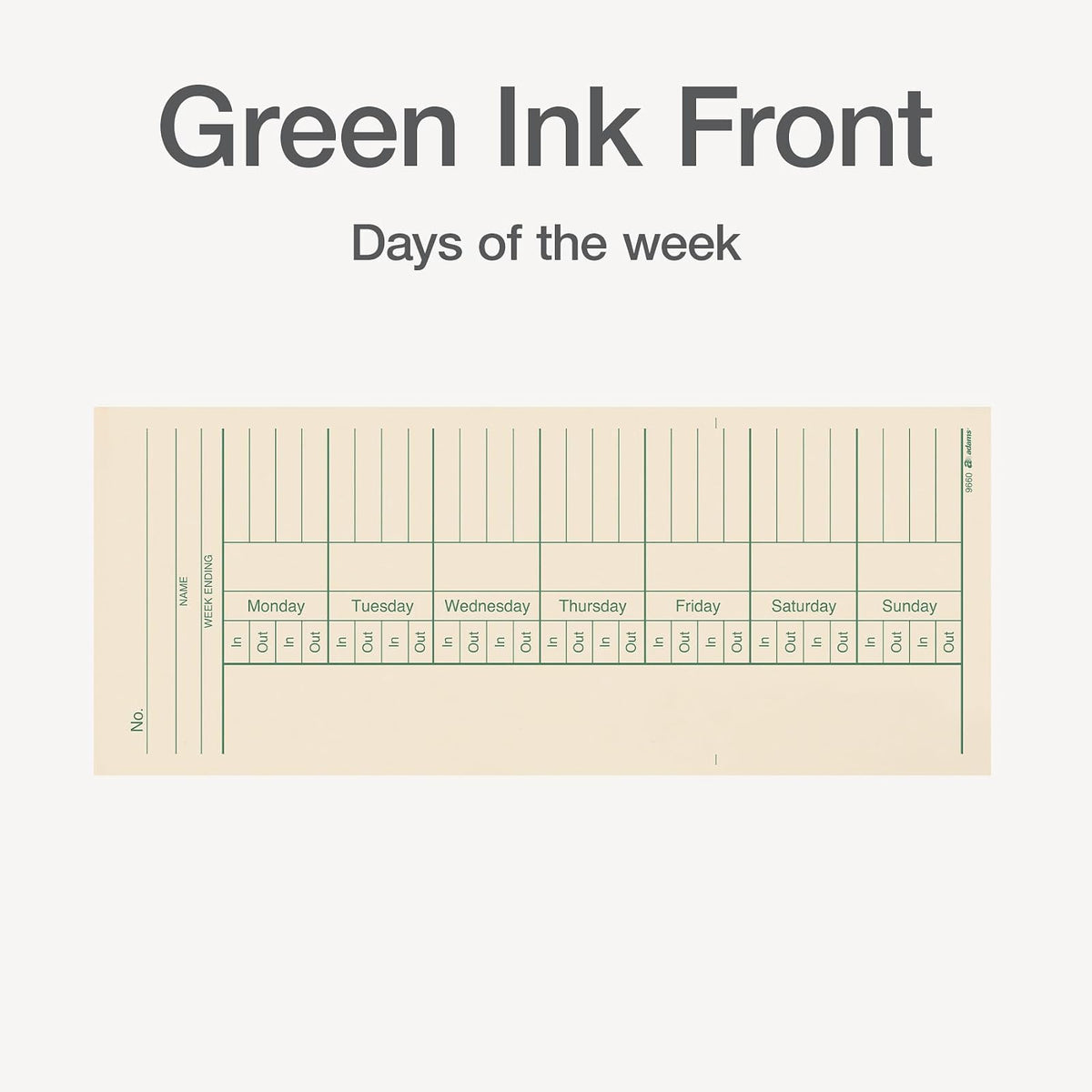 Adams Time Cards, Weekly, 2-Sided, Overtime Format, 3-3/8" x 8-1/4", Manila, Green/Red Print, 200-Count (9660-200)