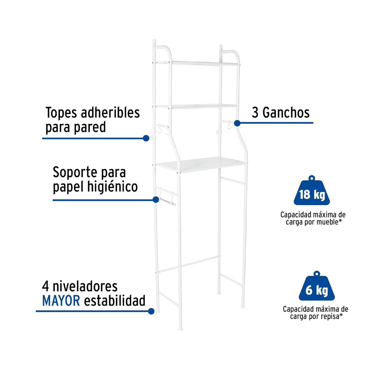 Foset OWC-3, Mueble organizador blanco para baño con 3 repisas