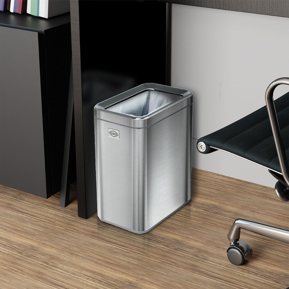 CLOROX - Papelera delgada y abierta, cesta de basura de metal pequeña de 2.6 galones (10 litros) con cubeta extraíble para espacios estrechos, cubeta de basura de acero inoxidable para baño, recámara