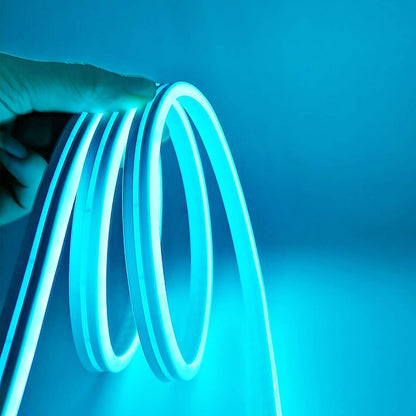 DOSYU Tira Neón Flex LED, 12V 16.4ft/5m Impermeable Flexible Cortable DIY 2835 Luces Led IP65 para TV, Cuarto, Al aire libre, Cumpleaños, Halloween, Fiesta de Navidad, con Adaptador(Azul hielo)