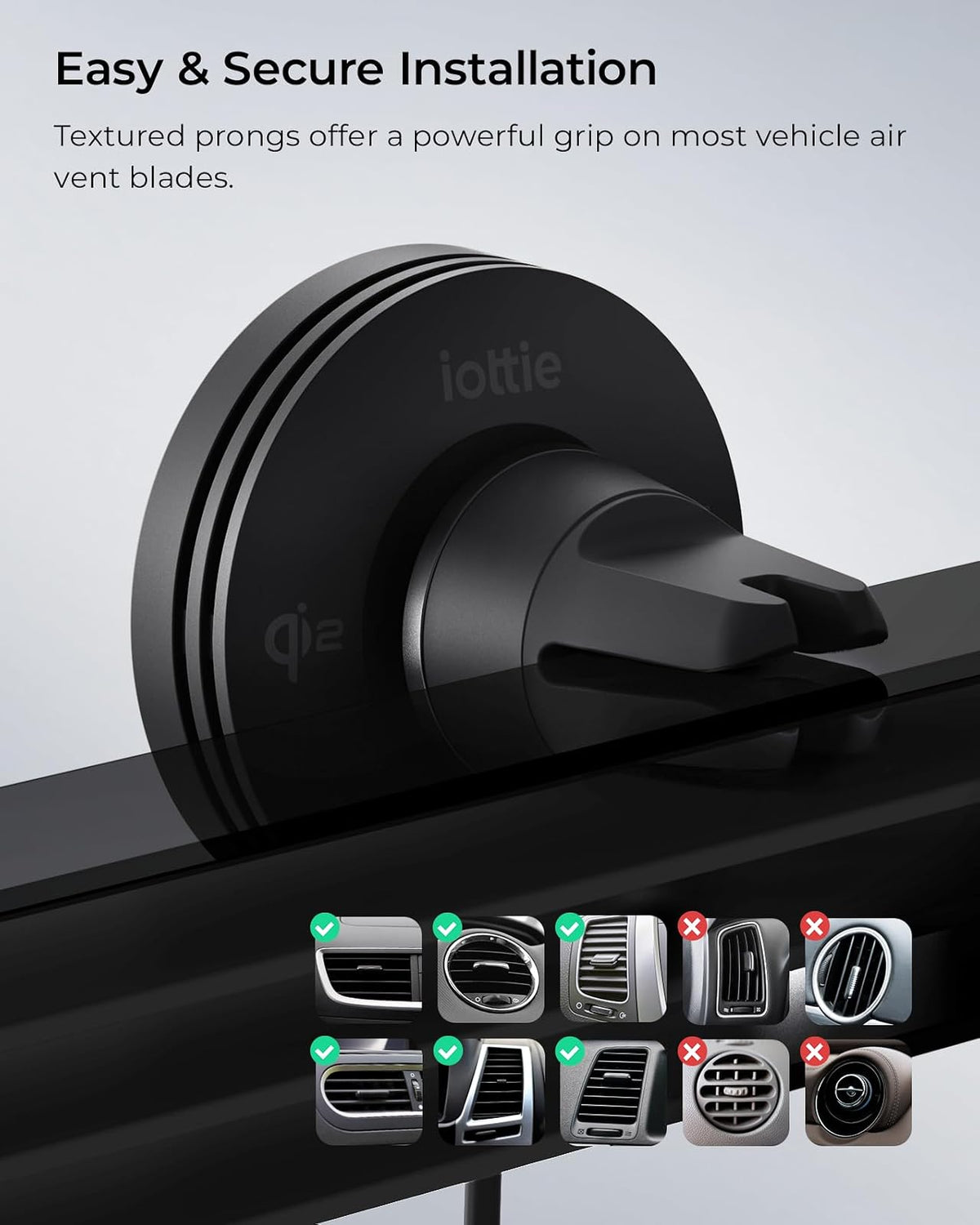 iOttie Velox Qi2 Mini Soporte de Carga inalámbrica para Automóvil, Soporte de teléfono de ventilación de Aire Compatible con MagSafe con Carga de 15 W para teléfonos Inteligentes compatibles con Qi2,