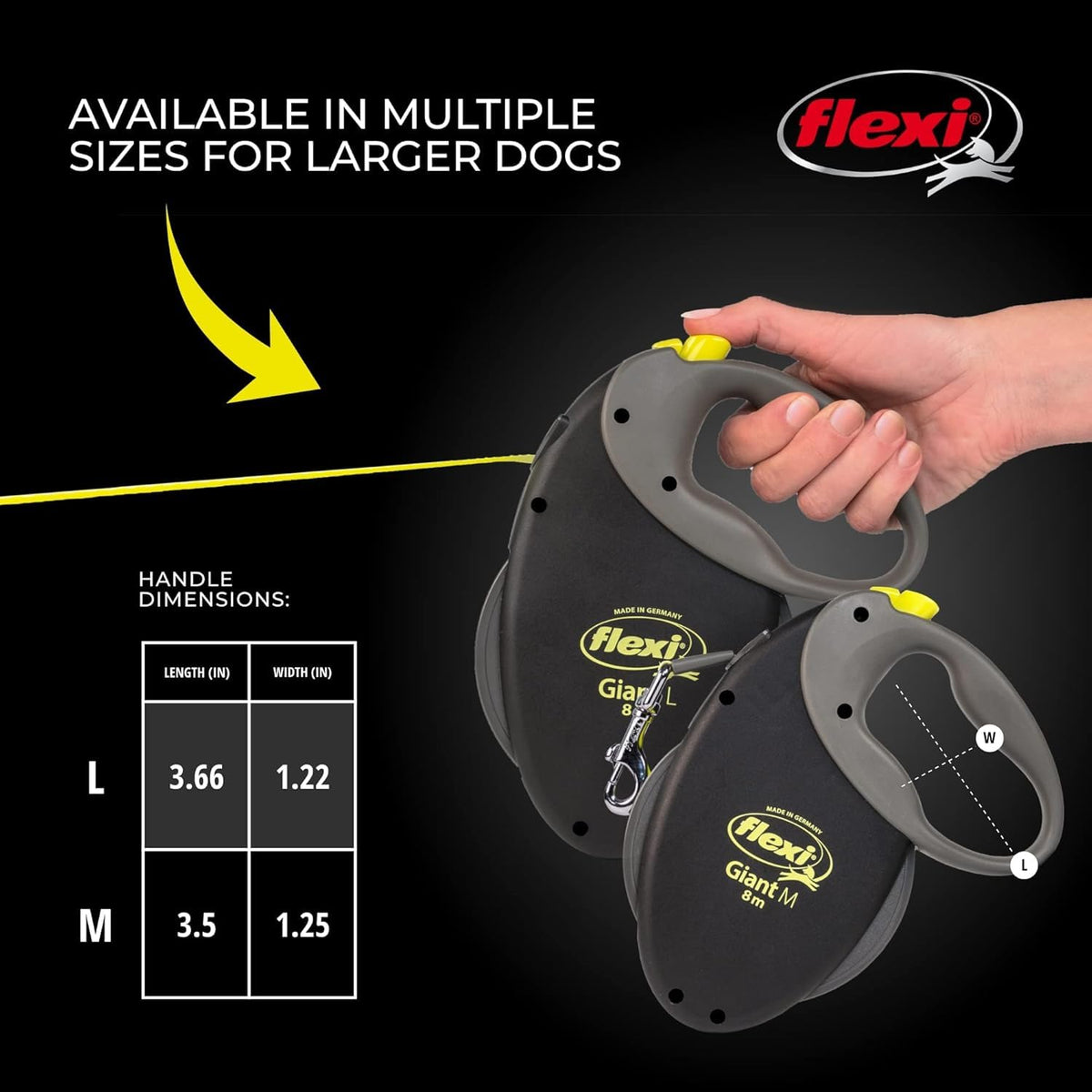 Flexi Giant Tape Leash , 26 ft, Large, Black/Neon