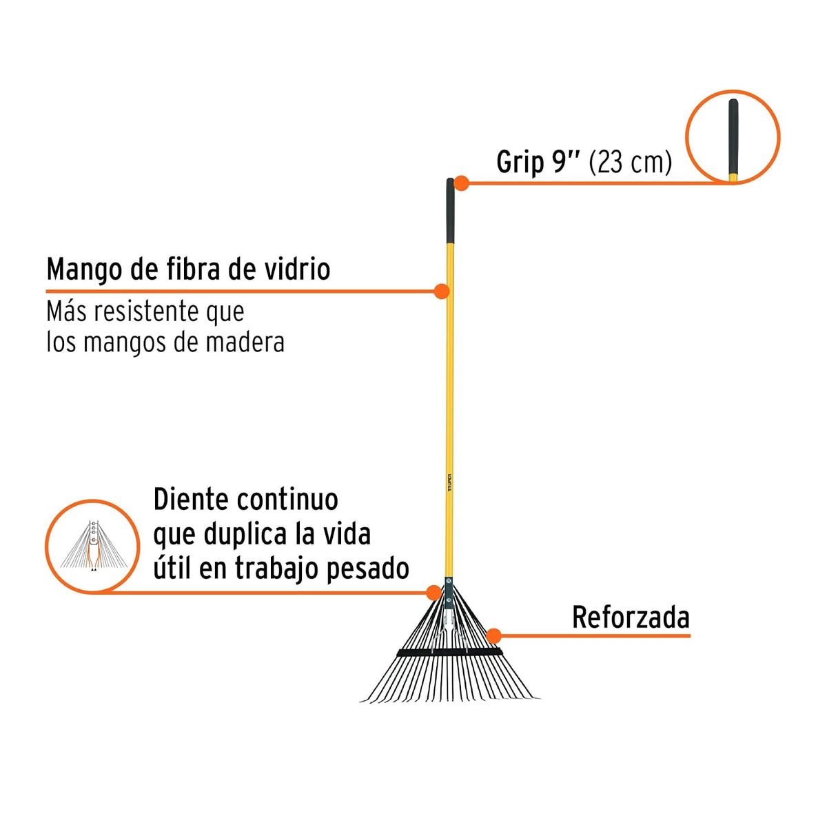 Truper EMX-24, Escoba metálica con 24 dientes, cabeza recta