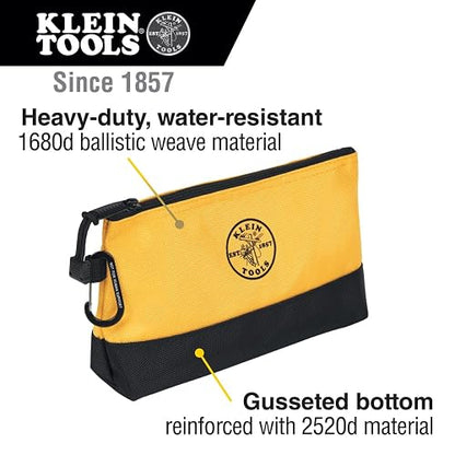 Klein Tools 55569 - Bolsa de Herramientas con Cierre y mosquetones, Parte Inferior Reforzada, Resistente al Agua 1680d, Paquete de 5 tamaños