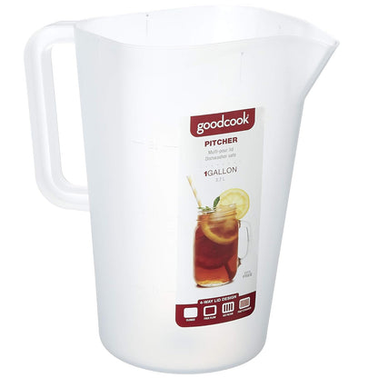 Goodcook 10658 - Jarra de plástico de 1 galón con 3 coladores y cierre sin derrames, apto para lavaplatos, transparente y rojo