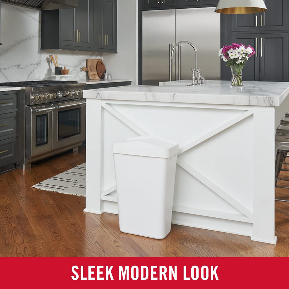 Rubbermaid – Contenedor para Residuos con Tapa Abatible que Ayuda a Contener los Olores, Bote de Perfil Delgado para Cocina, Lavandería y Despensa, Capacidad de hasta 46 L, Blanco 2170116
