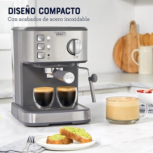 Oster Cafetera Compacta Espresso con 15 Bar y hasta 2 Espressos por Ciclo | Prepara espresso, cappuccinos y lattes, compatible con cápsulas Dolce Gusto, incluye accesorios,