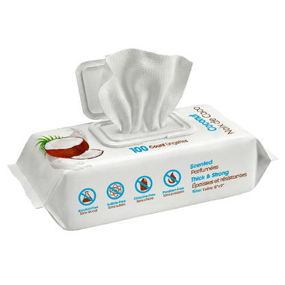 Best Pet Supplies - Toallitas de Aseo para Perros y Gatos con Aceite Esencial de Coco hidratante, hipoalergénico y Desodorante (100 Unidades) (WW-CO-100)