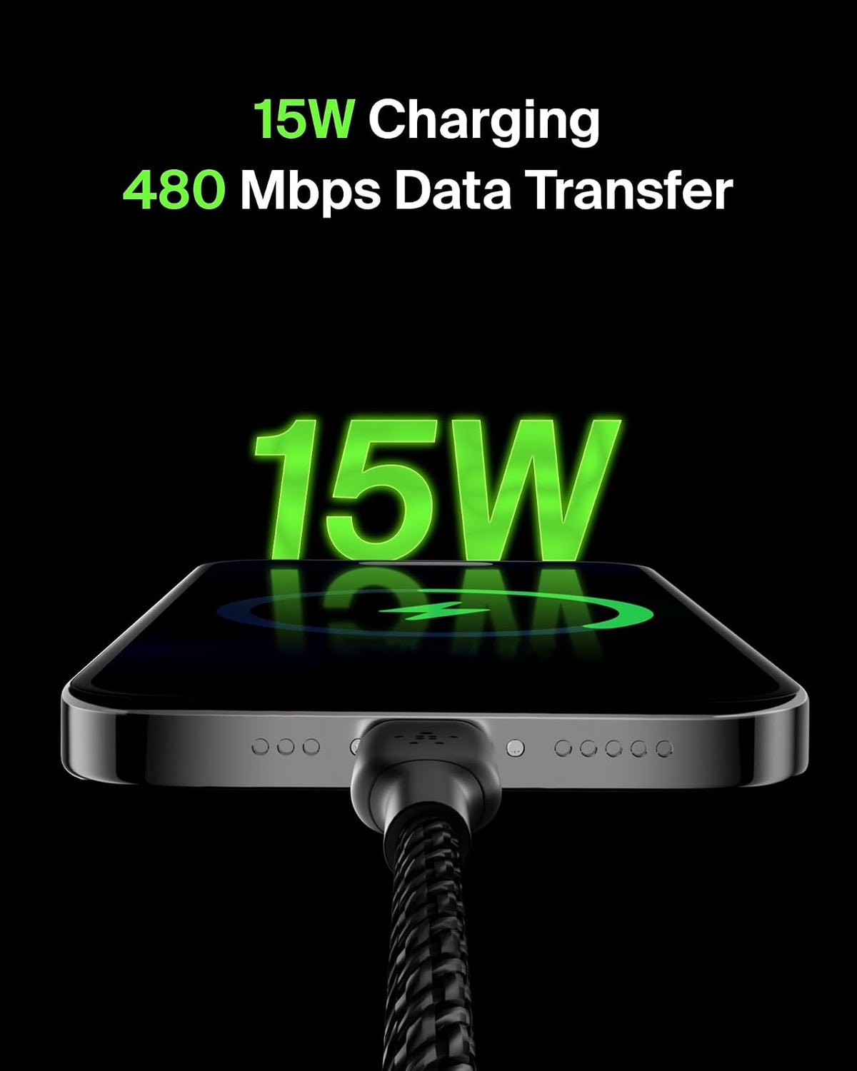Belkin BoostCharge Cable de carga trenzado USB-C a USB-A (3.3 pies/1 m) para iPhone 15 Series, Samsung Galaxy S24 Series, Note20, Google Pixel 8 y 7, iPad Pro, Nintendo Switch y más, color negro