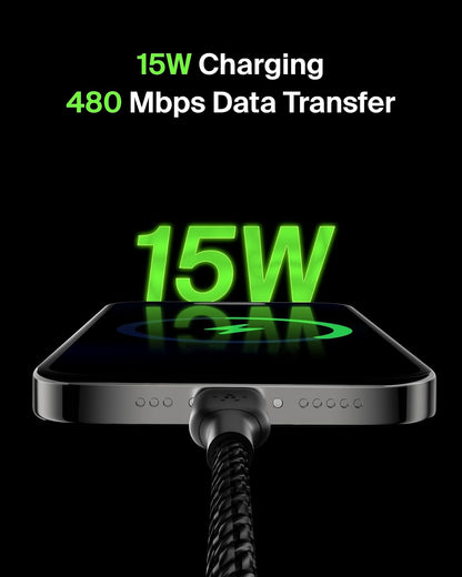 Belkin BoostCharge Cable de carga trenzado USB-C a USB-A (3.3 pies/1 m) para iPhone 15 Series, Samsung Galaxy S24 Series, Note20, Google Pixel 8 y 7, iPad Pro, Nintendo Switch y más, color negro