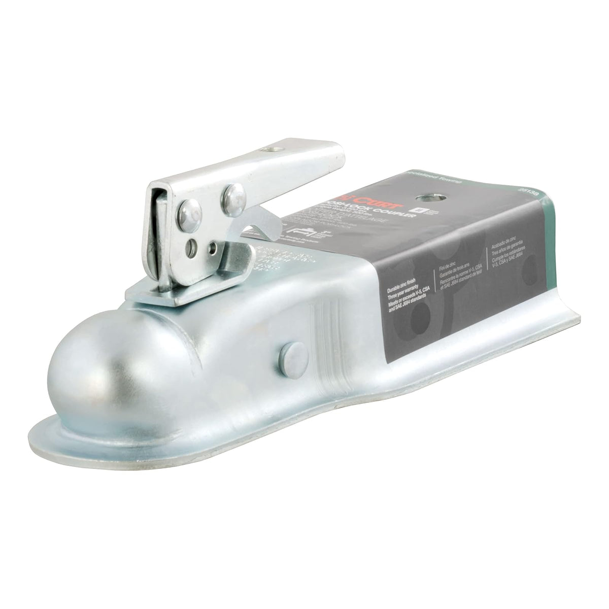 CURT Acoplador de Remolque 25138, Canal 3 in, Bola 2 in, Acero, Zinc